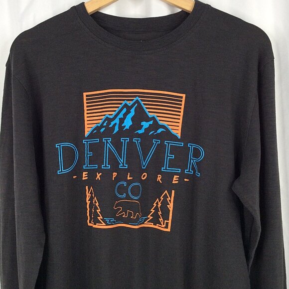 Ace Explore Denver Colorado Graphic Print T-Shirt Size Large Gray Long Sleeve - Picture 3 of 6